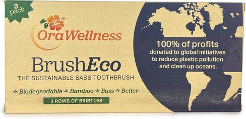 Bamboo Toothbrush, Sustainable BrushEco Bass Toothbrush with 3 Rows, Biodegradable Wooden Toothbrush for Healthy Mouth, Gums & Teeth, Reducing Gum Disease, BPA Free & Made in USA - 3 Pack in Saudi Arabia