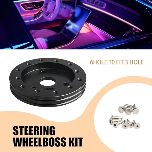 1 PC Car Steering Wheel Base Connector Conversion Gasket, 0.5" 6-hole to 3-hole Modified Steering Wheel Quick Release Boss Kit, Steering Wheel Hub Adapter, Compatible with Most Cars (Black) in Kuwait