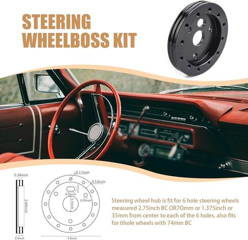 1 PC Car Steering Wheel Base Connector Conversion Gasket, 0.5" 6-hole to 3-hole Modified Steering Wheel Quick Release Boss Kit, Steering Wheel Hub Adapter, Compatible with Most Cars (Black) in Kuwait