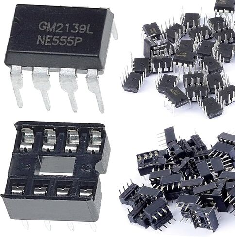 50 قطعة NE555P مؤقت دقيق واحد NE555 IC مولد نبضات ثنائي القطب DIP-8 + 50 قطعة مقبس IC DIP-C لمشاريع الدوائر الإلكترونية ذاتية الصنع in Saudi Arabia