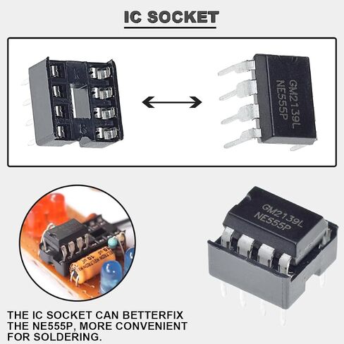 50 قطعة NE555P مؤقت دقيق واحد NE555 IC مولد نبضات ثنائي القطب DIP-8 + 50 قطعة مقبس IC DIP-C لمشاريع الدوائر الإلكترونية ذاتية الصنع in Saudi Arabia