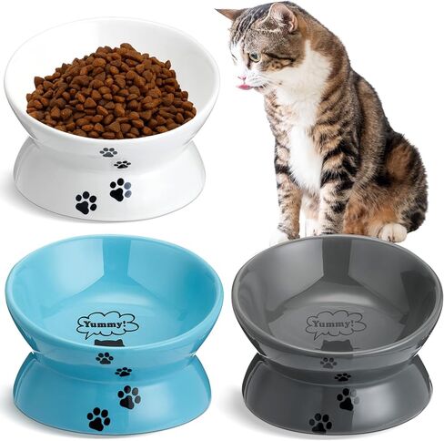 3 قطع من وعاء طعام القطط المرتفع من السيراميك من نوسيني، أطباق صغيرة مائلة وطويلة ومرتفعة للقطط، أطباق تحمي العمود الفقري للقطط، غير قابلة للانزلاق، أوعية تغذية للقطط المنزلية والقطط والحيوانات الصغيرة، 3 ألوان in Kuwait