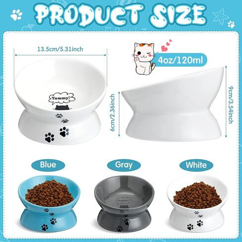 3 قطع من وعاء طعام القطط المرتفع من السيراميك من نوسيني، أطباق صغيرة مائلة وطويلة ومرتفعة للقطط، أطباق تحمي العمود الفقري للقطط، غير قابلة للانزلاق، أوعية تغذية للقطط المنزلية والقطط والحيوانات الصغيرة، 3 ألوان in Kuwait