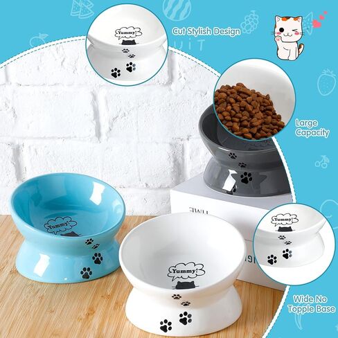 3 قطع من وعاء طعام القطط المرتفع من السيراميك من نوسيني، أطباق صغيرة مائلة وطويلة ومرتفعة للقطط، أطباق تحمي العمود الفقري للقطط، غير قابلة للانزلاق، أوعية تغذية للقطط المنزلية والقطط والحيوانات الصغيرة، 3 ألوان in Kuwait