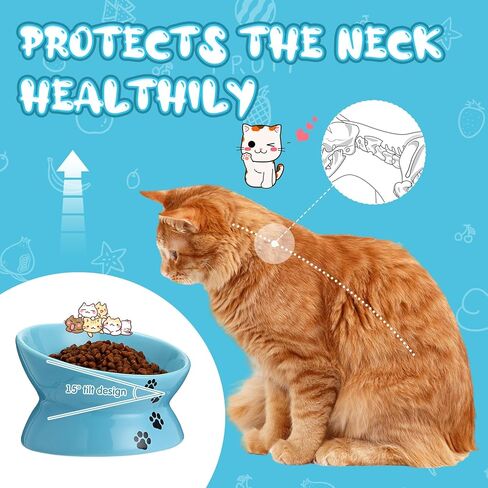 3 قطع من وعاء طعام القطط المرتفع من السيراميك من نوسيني، أطباق صغيرة مائلة وطويلة ومرتفعة للقطط، أطباق تحمي العمود الفقري للقطط، غير قابلة للانزلاق، أوعية تغذية للقطط المنزلية والقطط والحيوانات الصغيرة، 3 ألوان in Kuwait