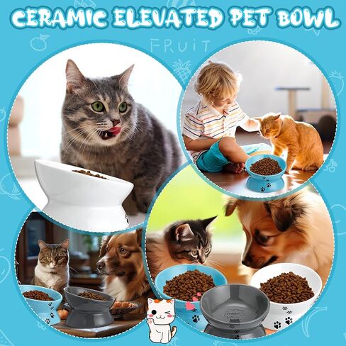 3 قطع من وعاء طعام القطط المرتفع من السيراميك من نوسيني، أطباق صغيرة مائلة وطويلة ومرتفعة للقطط، أطباق تحمي العمود الفقري للقطط، غير قابلة للانزلاق، أوعية تغذية للقطط المنزلية والقطط والحيوانات الصغيرة، 3 ألوان in Kuwait