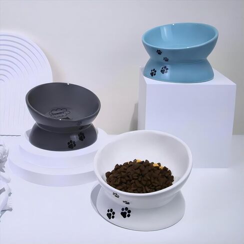 3 قطع من وعاء طعام القطط المرتفع من السيراميك من نوسيني، أطباق صغيرة مائلة وطويلة ومرتفعة للقطط، أطباق تحمي العمود الفقري للقطط، غير قابلة للانزلاق، أوعية تغذية للقطط المنزلية والقطط والحيوانات الصغيرة، 3 ألوان in Kuwait