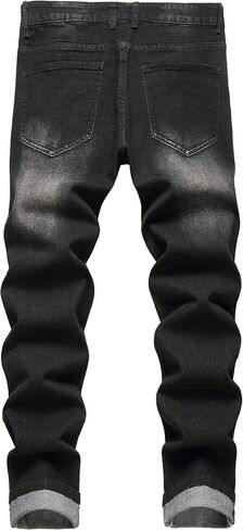 Men's Ripped Straight Leg Jeans, Black, Slim Fit, Regular Length, Distressed Design in Saudi Arabia