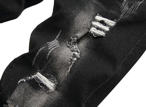 Men's Ripped Straight Leg Jeans, Black, Slim Fit, Regular Length, Distressed Design in Saudi Arabia