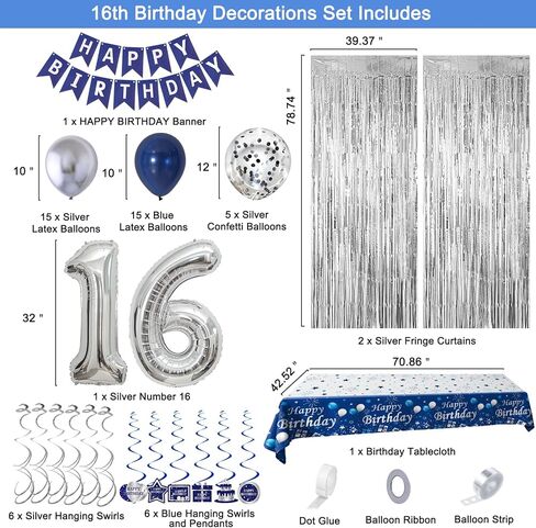 زينة عيد الميلاد الحادي والعشرون له، زينة عيد ميلاد سعيد باللون الأزرق والفضي الحادي والعشرين للأولاد والرجال، بالونات عيد الميلاد الحادي والعشرين، لافتة مفرش المائدة، ستائر هامشية، دوامات معلقة، لوازم حفلات bday عمرها 21 عامًا in Kuwait