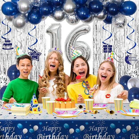 زينة عيد الميلاد الحادي والعشرون له، زينة عيد ميلاد سعيد باللون الأزرق والفضي الحادي والعشرين للأولاد والرجال، بالونات عيد الميلاد الحادي والعشرين، لافتة مفرش المائدة، ستائر هامشية، دوامات معلقة، لوازم حفلات bday عمرها 21 عامًا in Kuwait