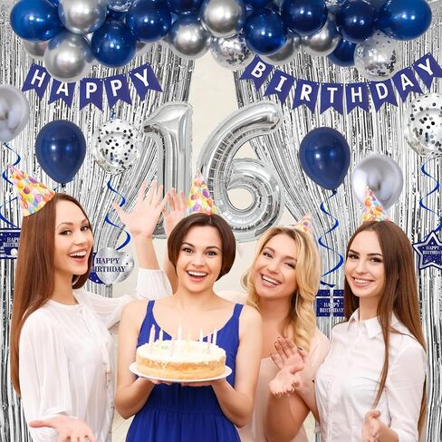 زينة عيد الميلاد الحادي والعشرون له، زينة عيد ميلاد سعيد باللون الأزرق والفضي الحادي والعشرين للأولاد والرجال، بالونات عيد الميلاد الحادي والعشرين، لافتة مفرش المائدة، ستائر هامشية، دوامات معلقة، لوازم حفلات bday عمرها 21 عامًا in Kuwait