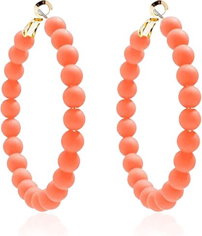 Resin Beaded Hoop Earrings Mixed Color Colorful Acrylic Minimalist Geometric Bohemian Circle Round Matte Dangle Earrings Party Jewelry for Women in Saudi Arabia