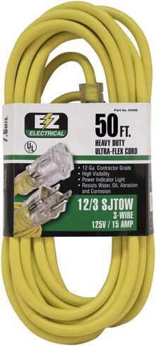 EZ-FLO 3-Prong Heavy Duty 12-Gauge Waterproof Extension Cord with Indicator Light, Outdoor / Indoor, 25 Foot Length, Yellow, 60986 in Saudi Arabia