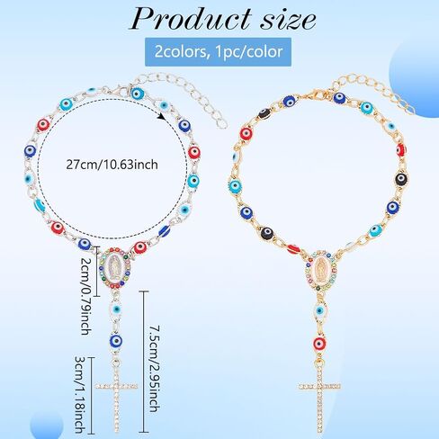 WEBEEDY 2pcs Car Beads Evil Eye Rear View Mirror Hanging Ornament Charms Cross Crucifix Medal Amulet Home Wall Decor for Car Truck Auto Interior Window Door Easter in Saudi Arabia