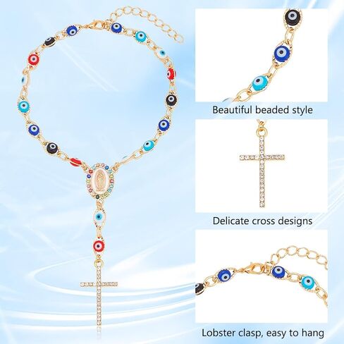 WEBEEDY 2pcs Car Beads Evil Eye Rear View Mirror Hanging Ornament Charms Cross Crucifix Medal Amulet Home Wall Decor for Car Truck Auto Interior Window Door Easter in Saudi Arabia