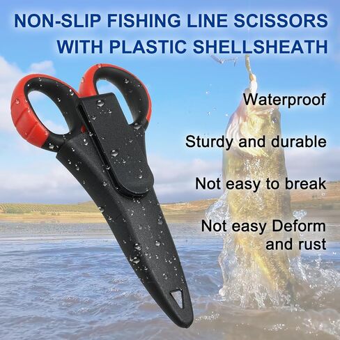 PATIKIL Fishing Scissors, 2 Pack Non-Slip Serrated Edge Scissor Braided Line Cutter Braid Scissors Fishing Snips with Plastic Shell Sheath for Fishing Trimming, Blue, Black in Saudi Arabia