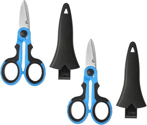 PATIKIL Fishing Scissors, 2 Pack Non-Slip Serrated Edge Scissor Braided Line Cutter Braid Scissors Fishing Snips with Plastic Shell Sheath for Fishing Trimming, Blue, Black in Saudi Arabia
