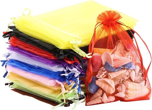 acDesign 200Pcs Organza Bags 4"x6" Jewelry Bags Drawstring White mesh gift bags for Candy Jewelry Makeup Pouches in Saudi Arabia