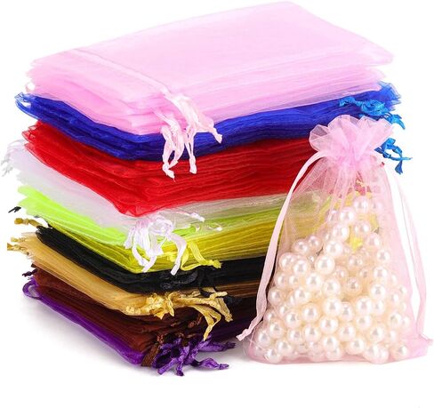 acDesign 200Pcs Organza Bags 4"x6" Jewelry Bags Drawstring White mesh gift bags for Candy Jewelry Makeup Pouches in Saudi Arabia