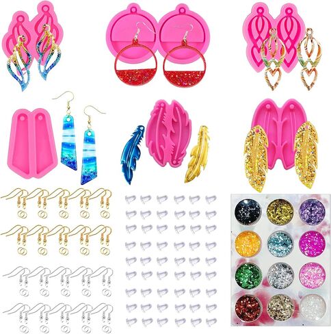 Cayway 33PCS Resin Casting Mould, 2PCS Guitar Picks Resin Moulds Resin Casting Mould with 12 Color Sequins,Pendant Buckle, Black Wax Rope and Keychain for DIY Necklace, Keychain, Hand Craft Jewelry in Saudi Arabia