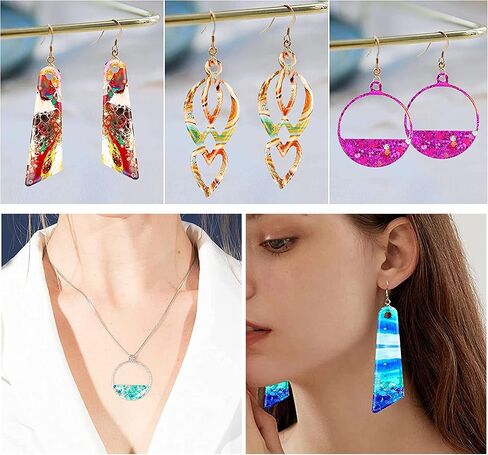 Cayway 33PCS Resin Casting Mould, 2PCS Guitar Picks Resin Moulds Resin Casting Mould with 12 Color Sequins,Pendant Buckle, Black Wax Rope and Keychain for DIY Necklace, Keychain, Hand Craft Jewelry in Saudi Arabia