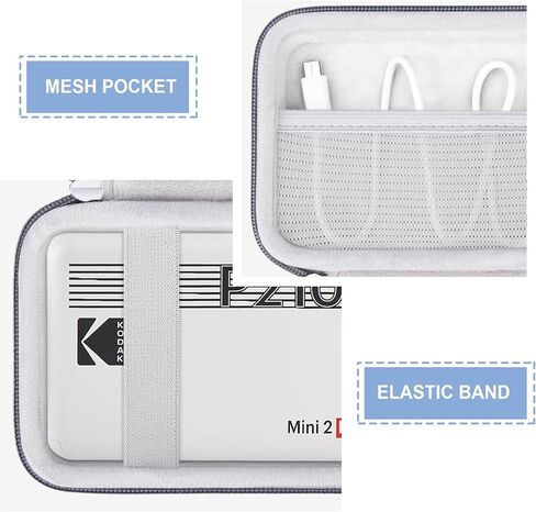 حقيبة حمل صلبة لطابعة الصور المحمولة KODAK Mini 2 Retro 4PASS، حامل تخزين للسفر للطابعة الفورية مع جيب شبكي لكابل USB وملحقات أخرى، أسود in Saudi Arabia