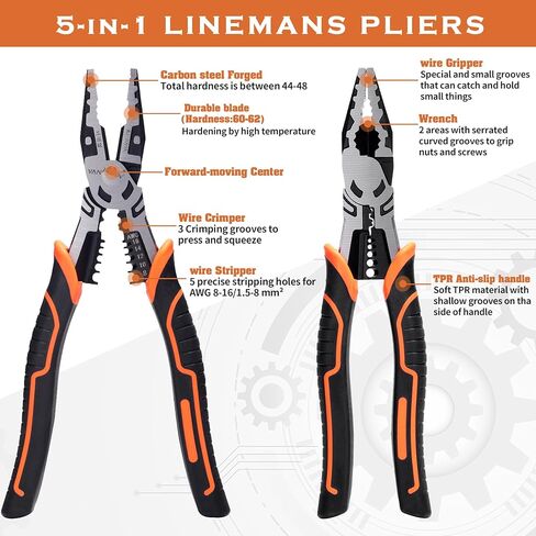 كماشة Linemans مقاس 9 بوصة، كماشة Linemans المركبة مع أداة تعرية ومكشكش، كماشة قطع Linemans عالية الرافعة المالية لقطع العقص والتجريد، أدوات Lineman شديدة التحمل متعددة الوظائف in Kuwait
