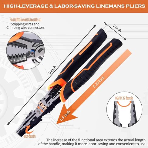 كماشة Linemans مقاس 9 بوصة، كماشة Linemans المركبة مع أداة تعرية ومكشكش، كماشة قطع Linemans عالية الرافعة المالية لقطع العقص والتجريد، أدوات Lineman شديدة التحمل متعددة الوظائف in Kuwait