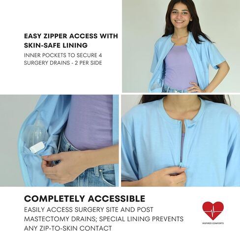 Inspired Comforts Mastectomy Recovery Shirt with Drain Pockets & Fasteners to Hold Drainage Tubes in Kuwait