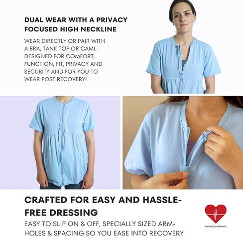 Inspired Comforts Mastectomy Recovery Shirt with Drain Pockets & Fasteners to Hold Drainage Tubes in Kuwait