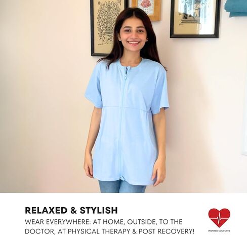 Inspired Comforts Mastectomy Recovery Shirt with Drain Pockets & Fasteners to Hold Drainage Tubes in Kuwait
