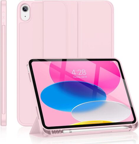 حافظة Soke لجهاز iPad الجيل العاشر 10.9 بوصة، حافظة iPad 10 2022 مع حامل أقلام - غطاء ذكي واقٍ ثلاثي الطي [يدعم معرف اللمس والاستيقاظ/النوم التلقائي]، وردي in Kuwait