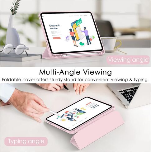 حافظة Soke لجهاز iPad الجيل العاشر 10.9 بوصة، حافظة iPad 10 2022 مع حامل أقلام - غطاء ذكي واقٍ ثلاثي الطي [يدعم معرف اللمس والاستيقاظ/النوم التلقائي]، وردي in Kuwait