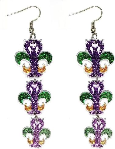 أقراط متدلية من الأكريليك من ماردي غرا، أقراط كرنفال متألقة ملونة وقبعة على شكل جراد البحر للنساء والفتيات هدايا مجوهرات للعطلات in Kuwait