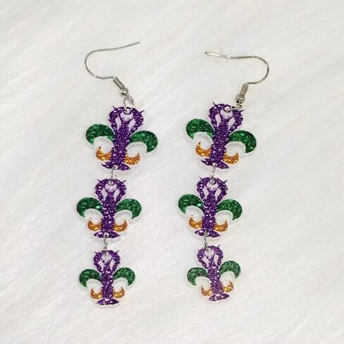 أقراط متدلية من الأكريليك من ماردي غرا، أقراط كرنفال متألقة ملونة وقبعة على شكل جراد البحر للنساء والفتيات هدايا مجوهرات للعطلات in Kuwait