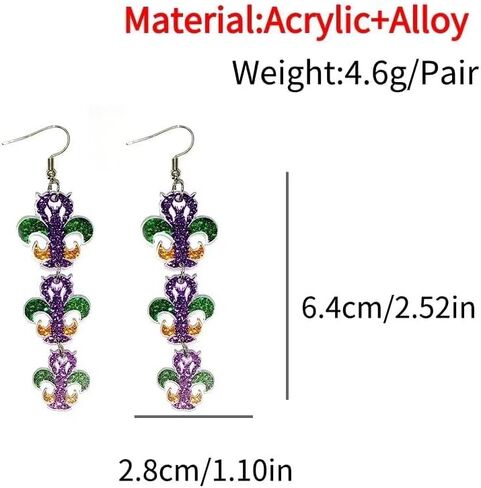 أقراط متدلية من الأكريليك من ماردي غرا، أقراط كرنفال متألقة ملونة وقبعة على شكل جراد البحر للنساء والفتيات هدايا مجوهرات للعطلات in Kuwait