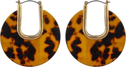 إكسسوارات لوكس أقراط متدلية دائرية الشكل من الراتينج الذهبي بطبعة جلد الفهد in Kuwait