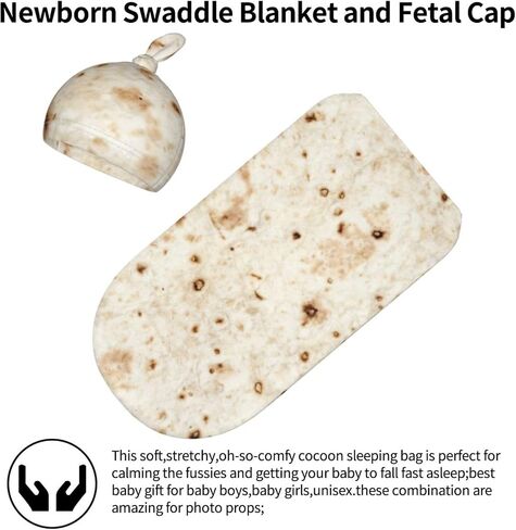 Burrito Tortilla Baby Swaddle Blanket Beanie Set, Soft and Stretchy Taco Newborn Blanket Swaddle Sack Funny Gift for Boy and Girl Baby Shower in Saudi Arabia