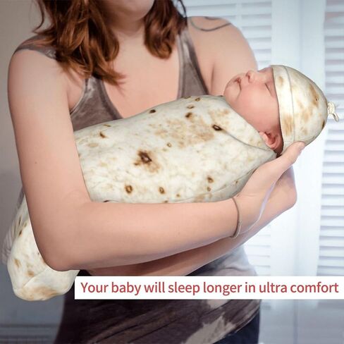 Burrito Tortilla Baby Swaddle Blanket Beanie Set, Soft and Stretchy Taco Newborn Blanket Swaddle Sack Funny Gift for Boy and Girl Baby Shower in Saudi Arabia