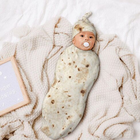 Burrito Tortilla Baby Swaddle Blanket Beanie Set, Soft and Stretchy Taco Newborn Blanket Swaddle Sack Funny Gift for Boy and Girl Baby Shower in Saudi Arabia