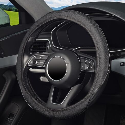 غطاء عجلة القيادة المطاطي المطاطي من كافيك، مقاس 15 بوصة، جلد أسود من الألياف الدقيقة، مجموعة من قطعتين in Kuwait