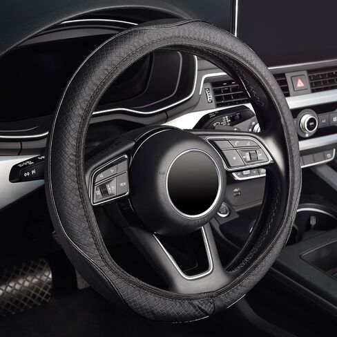 غطاء عجلة القيادة المطاطي المطاطي من كافيك، مقاس 15 بوصة، جلد أسود من الألياف الدقيقة، مجموعة من قطعتين in Kuwait