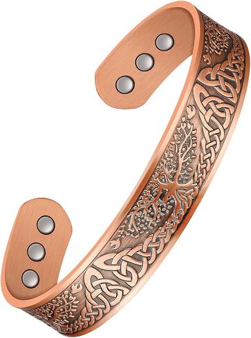 Feraco Copper Magnetic Bracelets for Men Women with Healing Magnets, Tree of Life Pattern, 99.99% Pure Solid Copper Therapy Cuff Bangle, Health Jewelry Gift in Kuwait