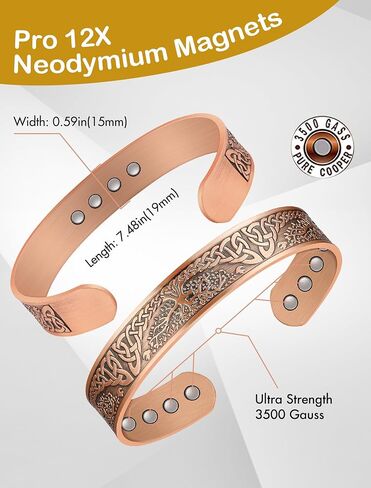 Feraco Copper Magnetic Bracelets for Men Women with Healing Magnets, Tree of Life Pattern, 99.99% Pure Solid Copper Therapy Cuff Bangle, Health Jewelry Gift in Kuwait