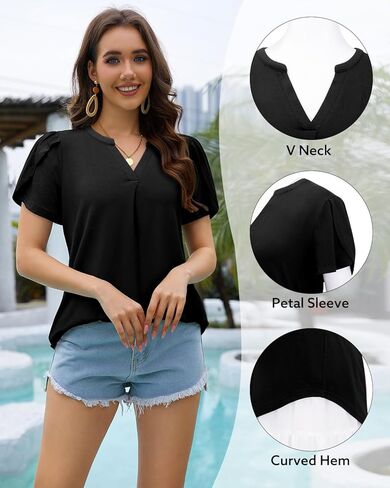 Bulotus Women Summer Tops Boho Short Sleeve Blouse Business Casual Tops Loose Fit Floral Tunic Beach Vacation Oufits in Kuwait