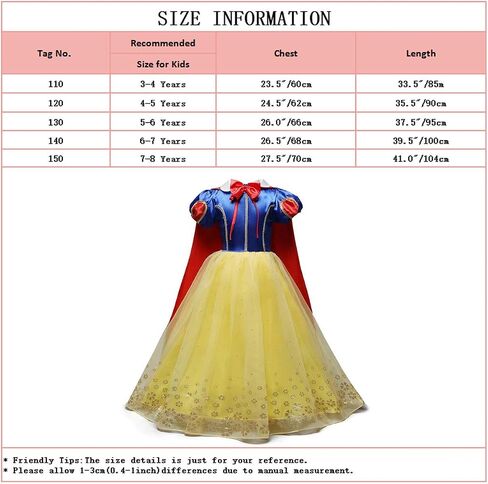 Girls Snow White Princess Costume Birthday Halloween Christmas Party Cosplay Fancy Dress Up Outfits w/Accessories in Saudi Arabia