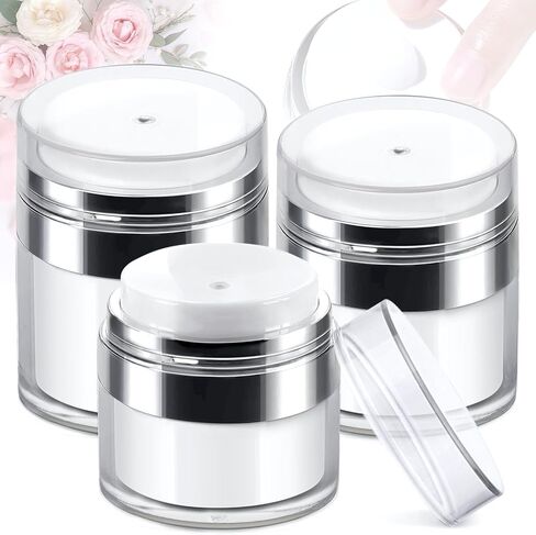 Airless Pump Jars,Refillable Moisturizer Container Vacuum Bottle,Travel Vacuum Cream Bottle,Empty Cosmetic Dispenser with Pump for Lotion Face Body Hand Cream Sunblock (0.5oz /1oz /1.7oz) in Saudi Arabia