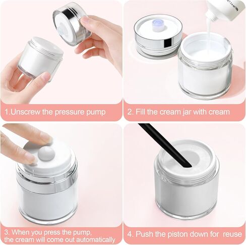 Airless Pump Jars,Refillable Moisturizer Container Vacuum Bottle,Travel Vacuum Cream Bottle,Empty Cosmetic Dispenser with Pump for Lotion Face Body Hand Cream Sunblock (0.5oz /1oz /1.7oz) in Saudi Arabia