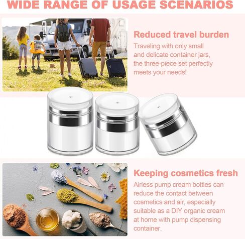 Airless Pump Jars,Refillable Moisturizer Container Vacuum Bottle,Travel Vacuum Cream Bottle,Empty Cosmetic Dispenser with Pump for Lotion Face Body Hand Cream Sunblock (0.5oz /1oz /1.7oz) in Saudi Arabia